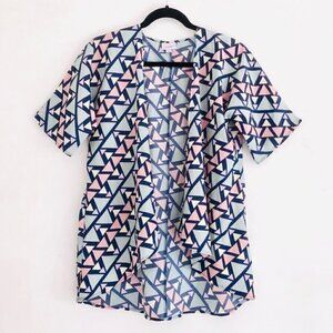LuLaRoe Bianka Kimono Top 3 Geometric Triangle Pattern Pastel